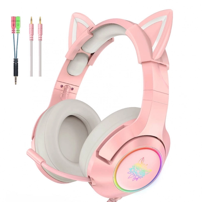 Gaming-Kopfhörer rosa mit Katzenohren