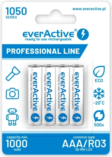 Oplaadbare AAA R03-batterijen 1050 mAh, blister 4 stuks