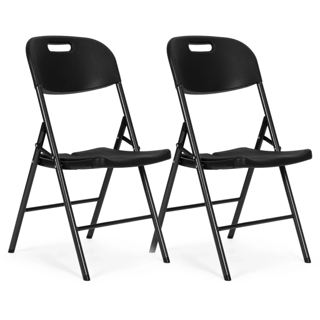 Set of 2 Folding Chairs ModernHome, Metal Frame, HDPE, Black