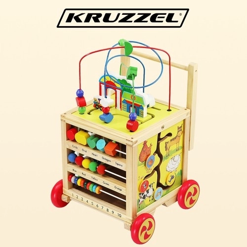 Wooden Push Walker and Educational Cube for Kids