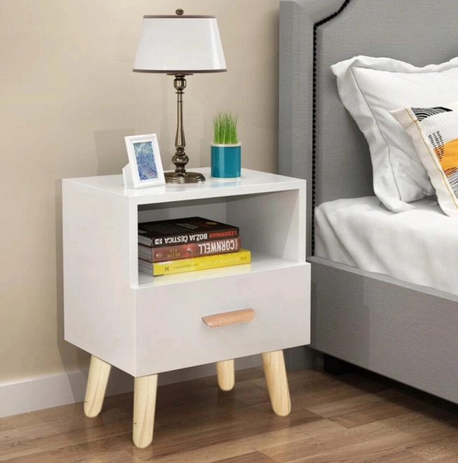Nachtkastje met lade ModernHome – wit minimalistisch