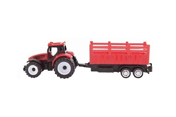 Tracteur avec remorque en plastique 21cm à roue libre 2 couleurs dans une boîte 23x9x6cm