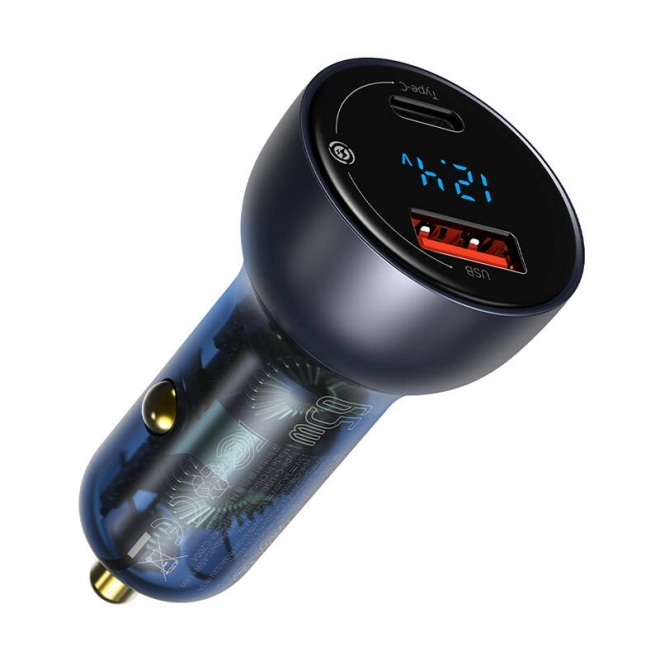 Baseus dual car charger with digital display, USB and USB-C, fast charging 65W