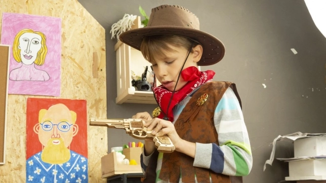 RoboTime 3D houten mechanische puzzel Revolver Corsac