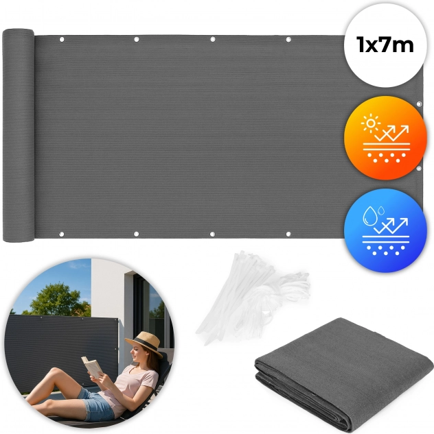 Balkon afscherming met bevestiging 100x700 cm Beschermend net Grijs MultiGarden