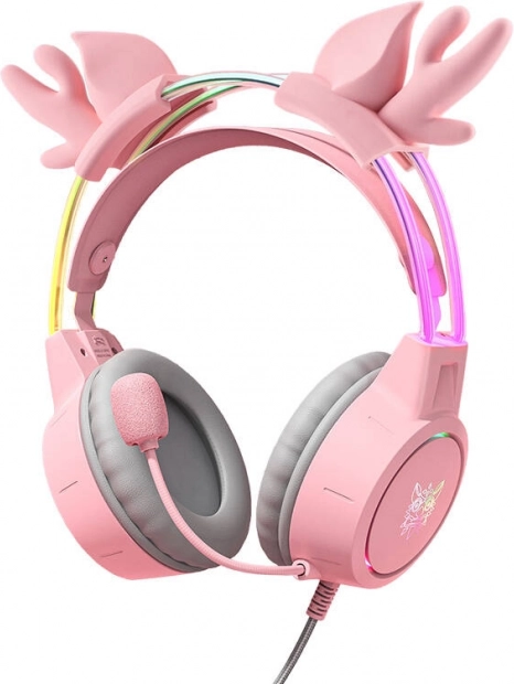 Casque gaming ONIKUMA X15 Pro rose avec bois de cerf