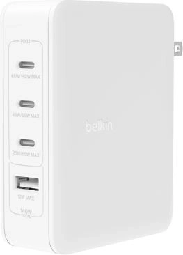 Witte oplader met 4 poorten 140 W voor VK, EU, VS