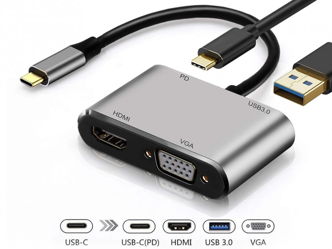 Adaptateur USB-C HDMI 4K VGA Hub avec Power Delivery