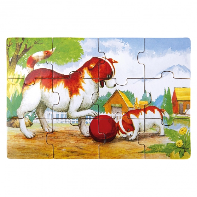 Houten puzzel dieren in doos
