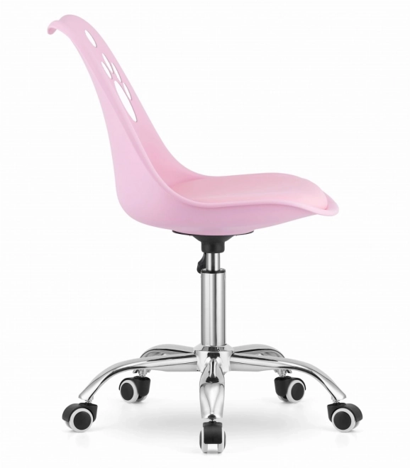 Pink Swivel Chair with Eco-Leather and Chrome Base