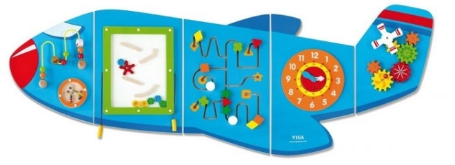 Houten wandmontage sensorisch paneel Vliegtuig VIGA Montessori