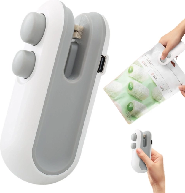 Wireless 2‑in‑1 Bag Sealer and Film Opener with Magnet, USB Charging