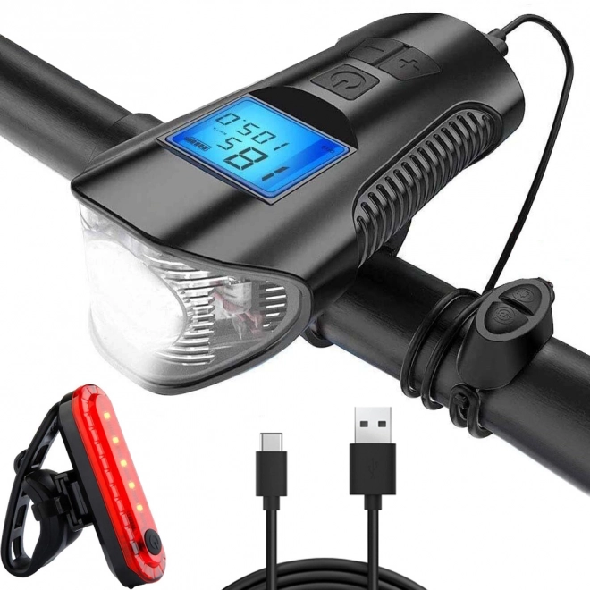 Multifunctionele fietslamp 3-in-1 met LED, kilometerteller en claxon