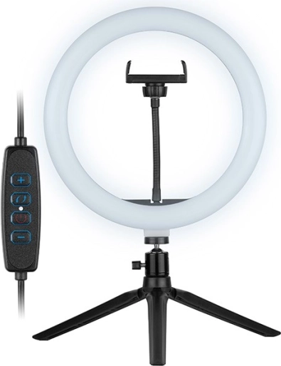 Ronde LED-lamp 26 cm met mini-statief en telefoonhouder