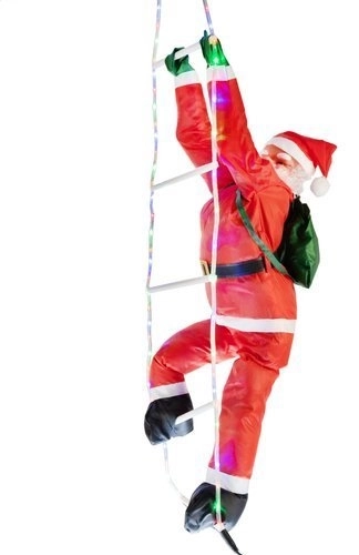Weihnachtsmann auf LED-Leiter – mehrfarbig, 120 cm