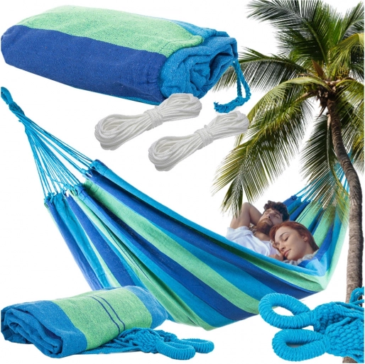 Hamac de jardin double XXL 200 × 150 cm, rayé, avec sac