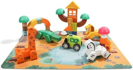 Houten blokken en puzzel - Safari Top Bright