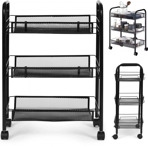 Étagère métallique mobile pour salle de bain à 3 niveaux sur roulettes ModernHome