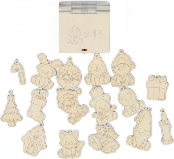 Holz-Weihnachtsmagnete fürs Kinderzimmer, 16 Stk.