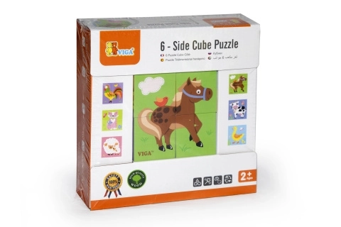 VIGA wooden cube puzzle farm – 4 blocks