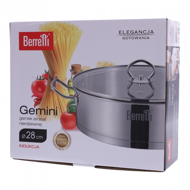 Roestvrijstalen pan met deksel Gemini Berretti, 28 cm