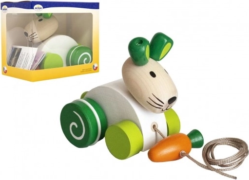 Pull-along wooden bunny with carrot for first steps