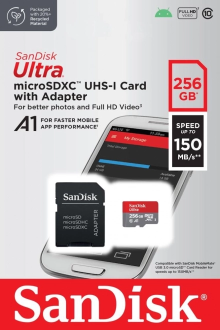 Ultra microSDXC 256GB 150MB/s A1 met SD-adapter