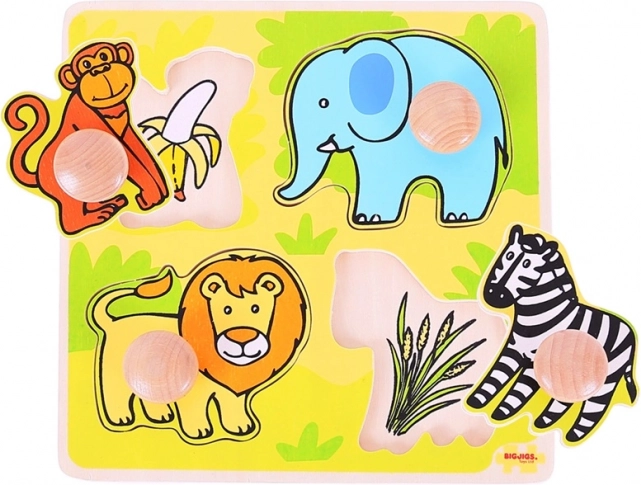 Bigjigs Toys My First Safari Peg Puzzle (Wooden, 4 Pieces)