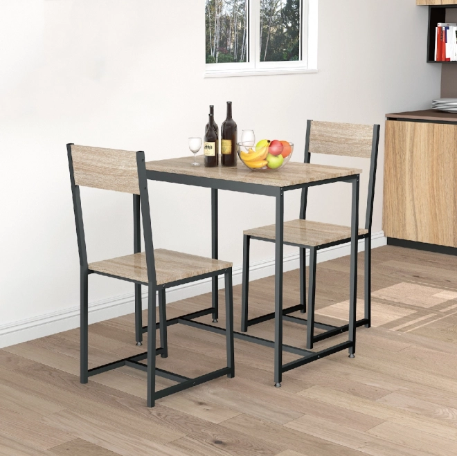 Set meubels: tafel en 2 stoelen van metaal en MDF