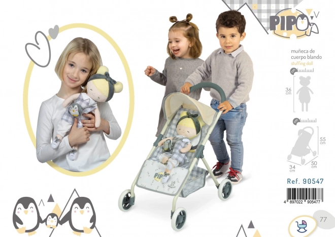 DeCuevas Sportieve poppenwagen met knuffelpop PIPO 2022