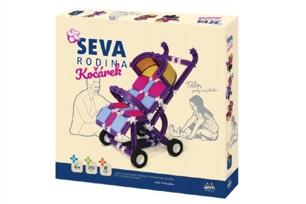 Bouwpakket SEVA GEZIN Kinderwagen plastic 293 stukjes in doos 35x33x5cm 4+
