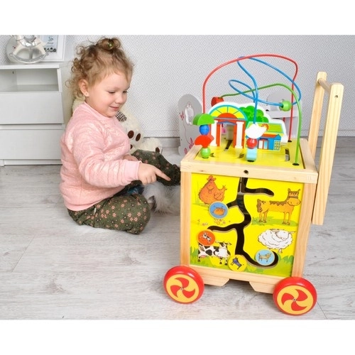 Wooden Push Walker and Educational Cube for Kids