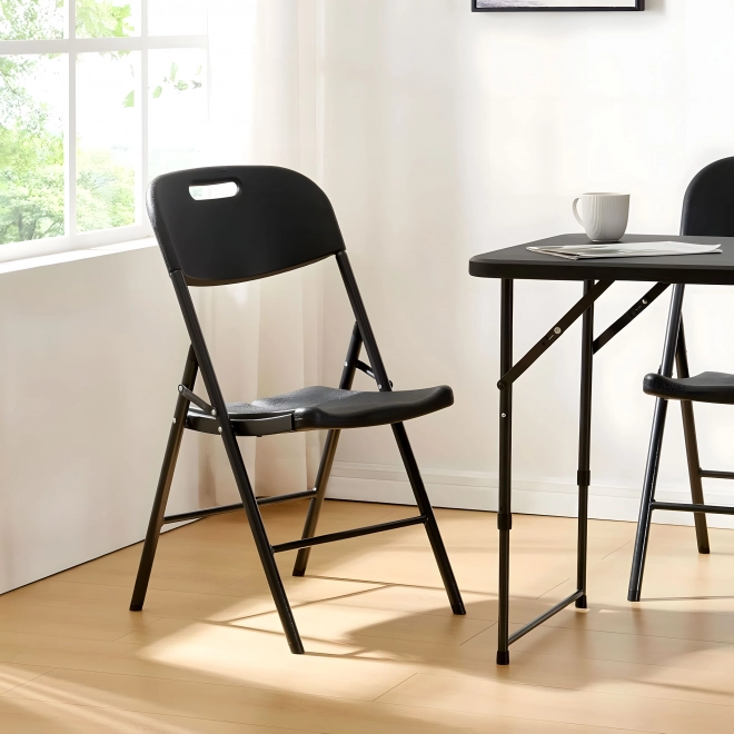 Set of 2 Folding Chairs ModernHome, Metal Frame, HDPE, Black