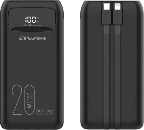Powerbank 20000 mAh Awei P169K met snel opladen 22,5 W en LCD‑display