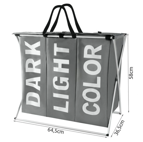3 section laundry basket dark light color