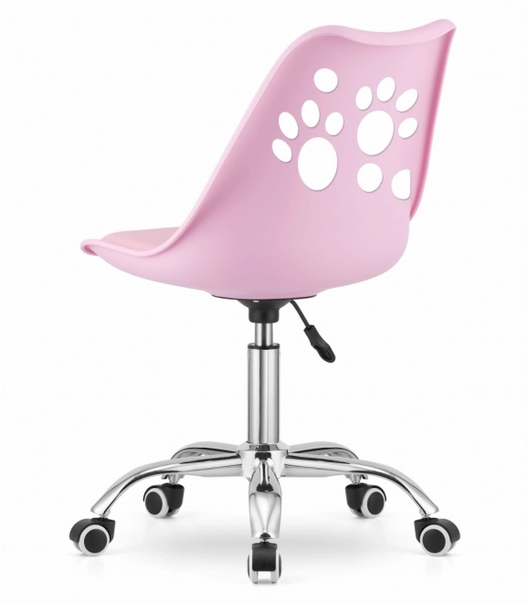 Pink Swivel Chair with Eco-Leather and Chrome Base
