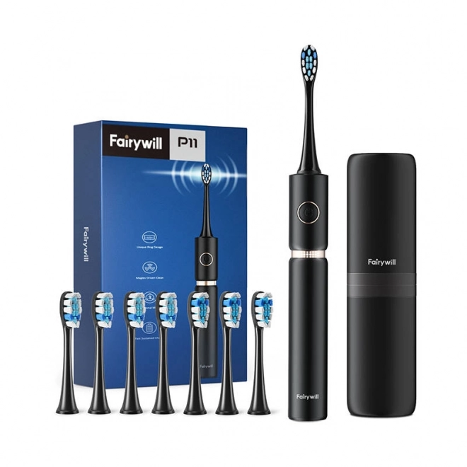 FairyWill Sonic Electric Toothbrush with Heads and Case (Black)