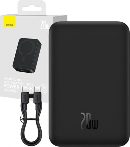 Baseus Powerbank Magnetic Mini 20000 mAh met MagSafe en USB‑C 20 W (zwart)