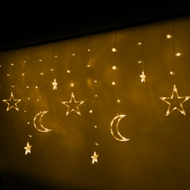 LED warm witte gordijn met sterren en maantjes - 2,5 m, 138 LED