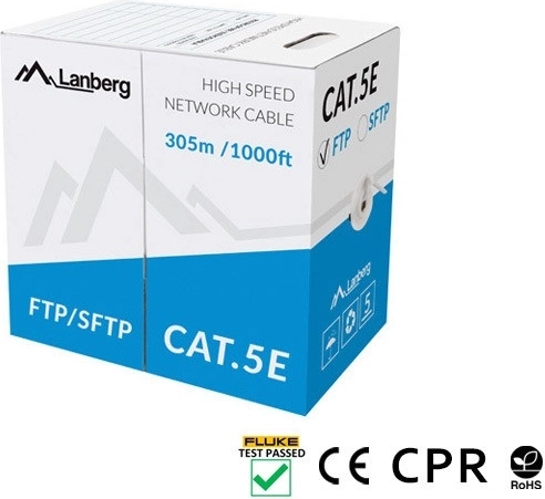 SFTP network cable Cat 5e 305 m, solid copper, gray