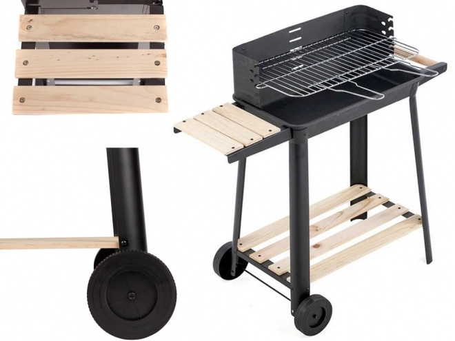 Tragbarer Holzkohlegrill für den Garten mit verstellbarem Rost und Ablagen