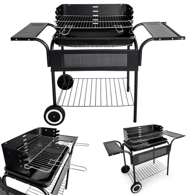 Tuinbarbecue, metalen planken, verstelbaar rooster, wieltjes