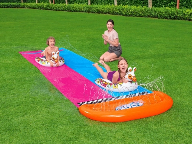 Tweepersoons waterglijbaan Lama Rama – Roze-blauw met matrassen