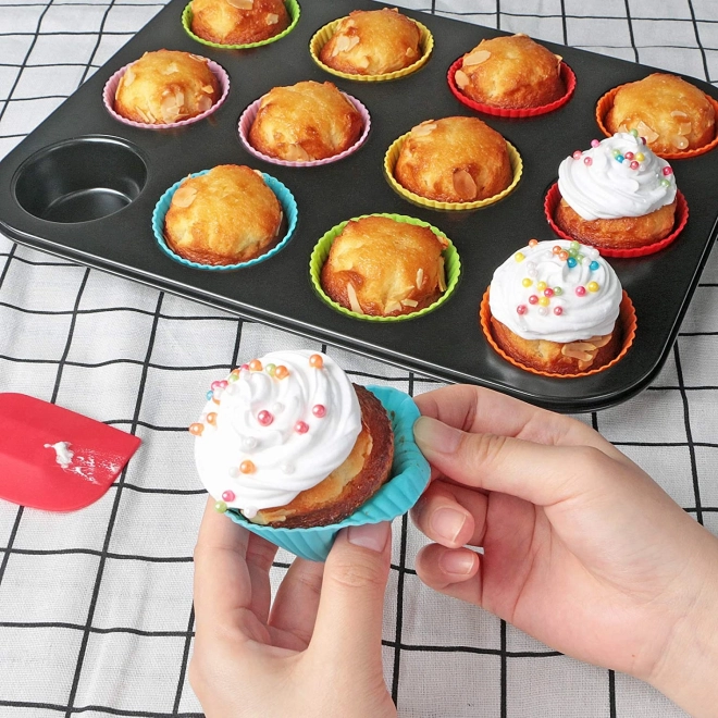 Moule à muffins en téflon avec 12 caissettes en silicone