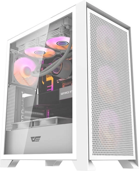 Computerbehuizing Darkflash DRX70 Mesh, wit, gehard glas, 4× RGB‑ventilator