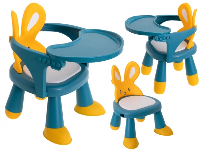 Stoelen om te voeden en spelen geel en blauw