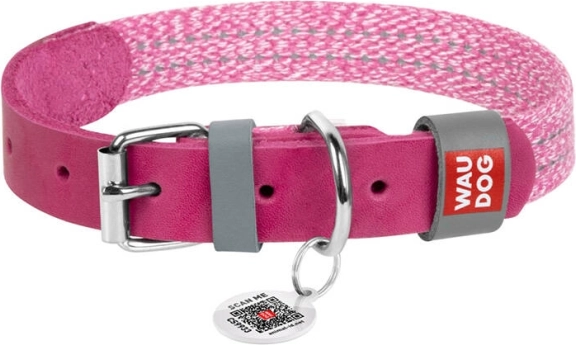 Collier pour chiens WAU DOG Classic M – cuir et coton rose