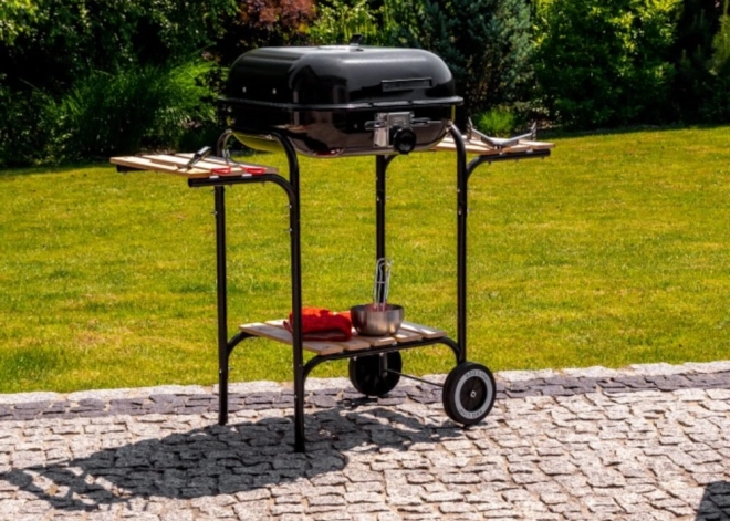 Grote tuingrill met verstelbaar rooster, houten planken