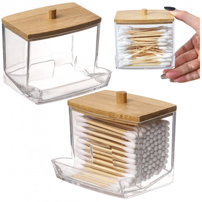 Storage Container for Cosmetic Swabs with Bamboo Lid