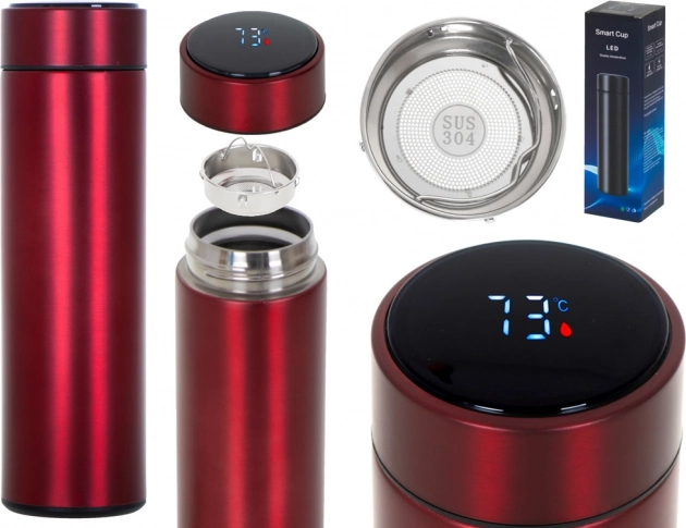 Thermal mug with smart LED display 500 ml – Burgundy